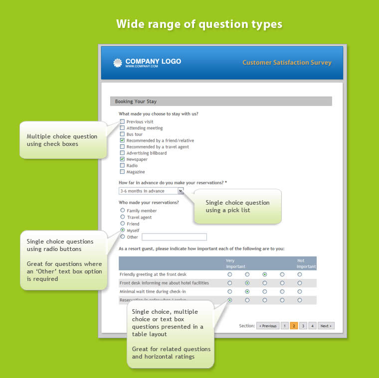 Build your survey using a wide range of question types